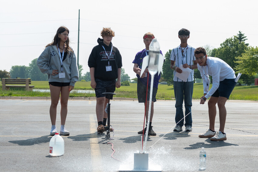 Students launching a bottle rocket